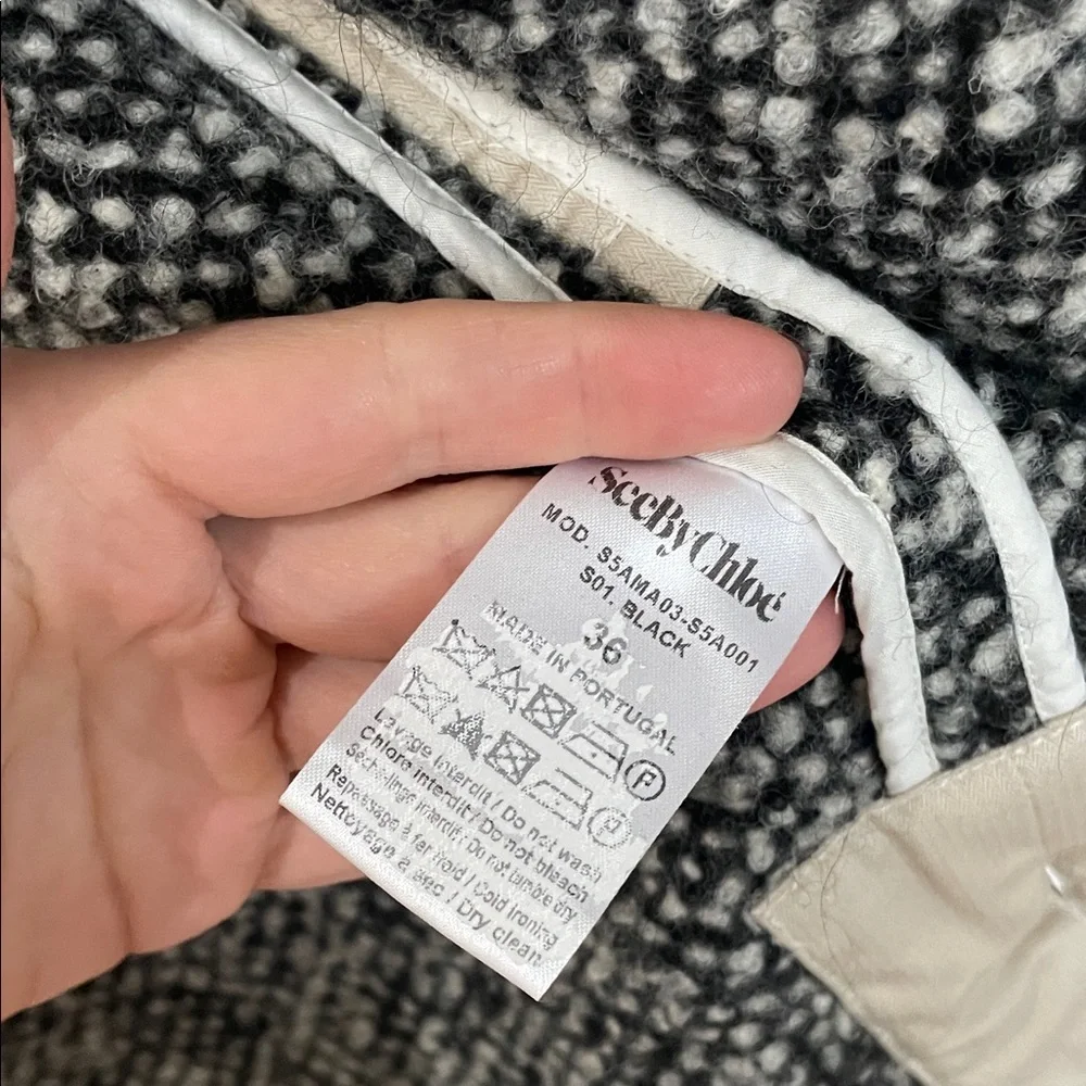 SEE BY CHLOE WOOL BLEND HOODED QUILT JACKET  - Beige and Black - Picture 3 of 5